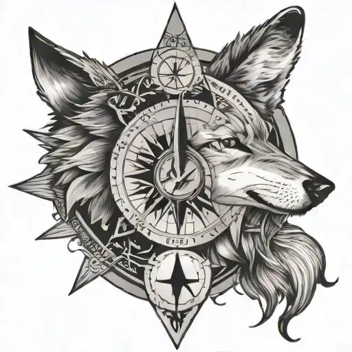 Compass Wolf Howling At The Moon