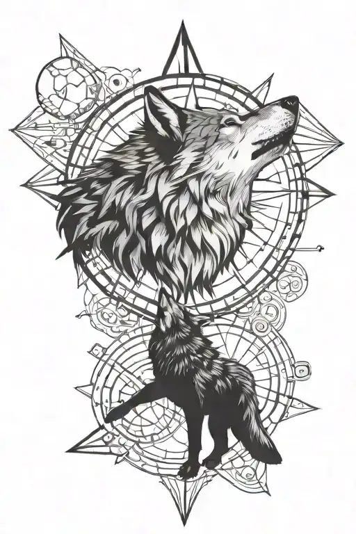 Compass Wolf Howling At The Moon Geometrical Shapes