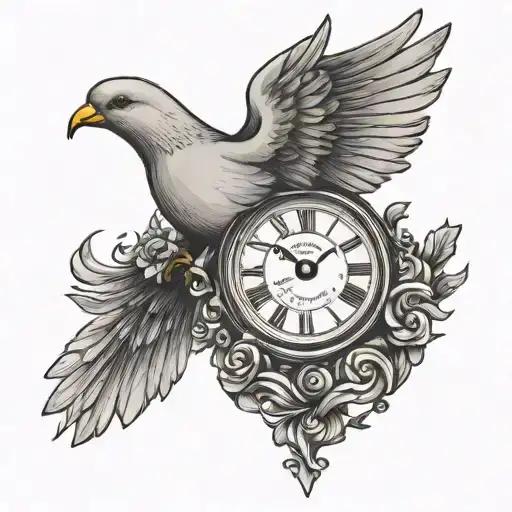 Time Clock Embedded With Dove Flying