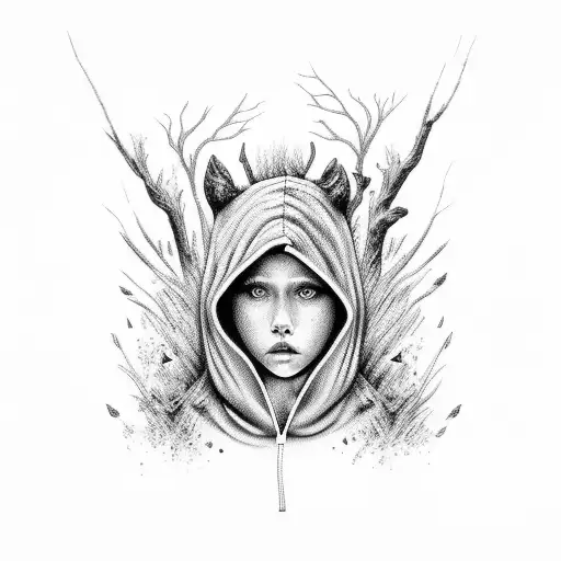 Dark Majestic Forest With Hoodie Black Women And Animals