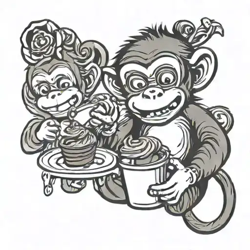 Cute Cartoon Monkey Eating Nutella