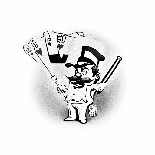 Monopoly Guy With Poker Cards And A Cigar