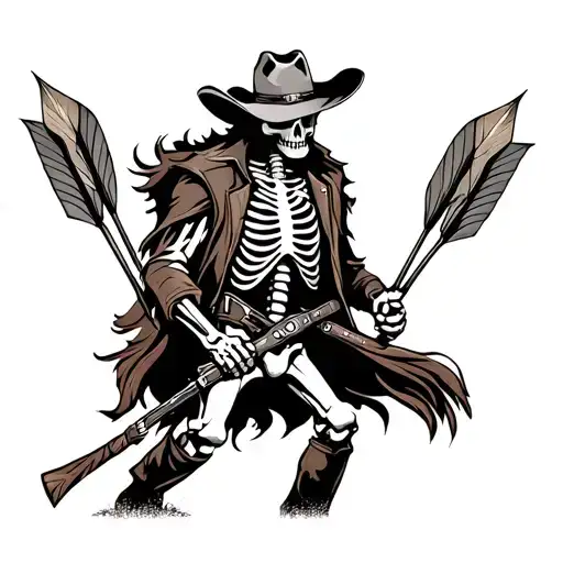 Skeleton Cowboy With Arrows In Body Walking