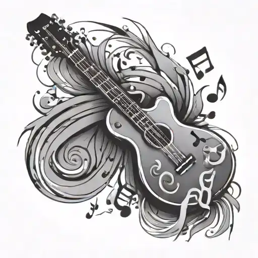 Emphasize G-clef With Simple Guitar And Notes Floating