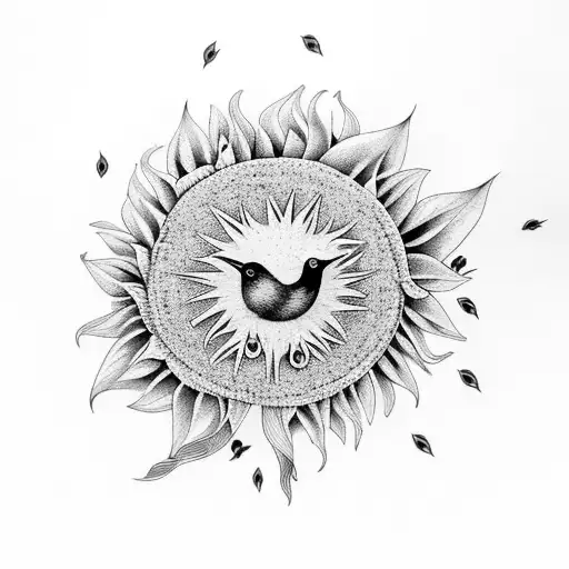 Tree Birds With Sunflowers