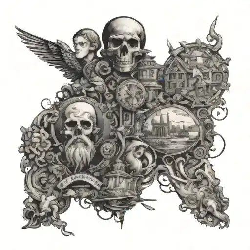 A Timeline Of Historical Events Depicted Through Intricate Black And Grey Illustrations