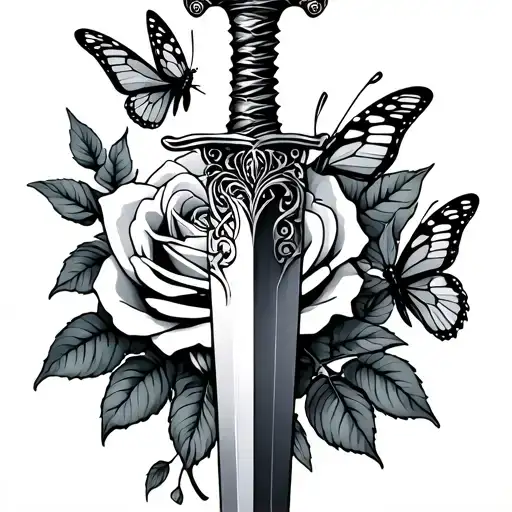 Dagger With Rose And Butterfly