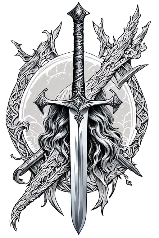Lord Of The Rings Tattoo Of Middle Earth With Aragorns Sword