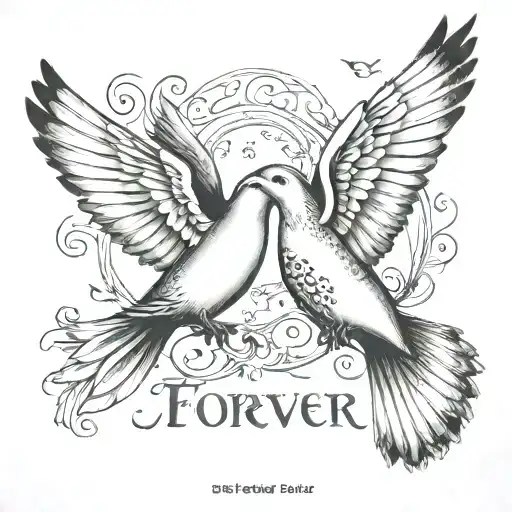 Two Turtle Doves Flying With The Words Forever And A Day