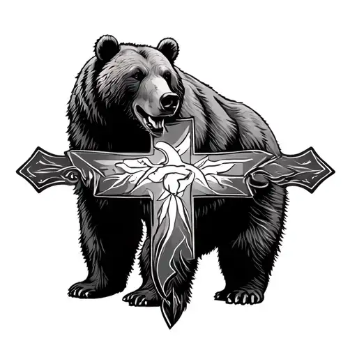 Grizzly Bear And Cross Surrounded