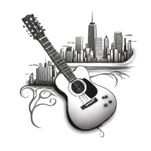 The Chicago Skyline With A Guitar Incorporated Into The Design