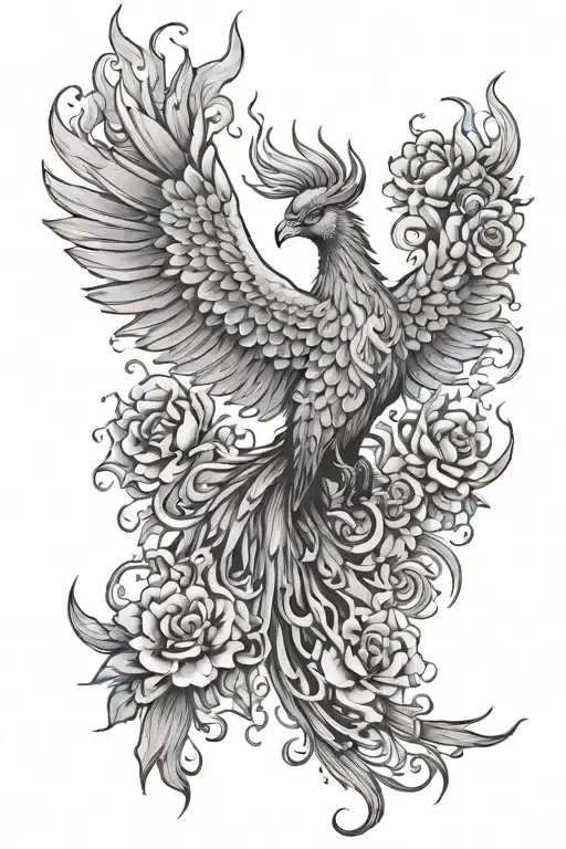 Phoenix Rising From The Ashes With Flowers Blooming