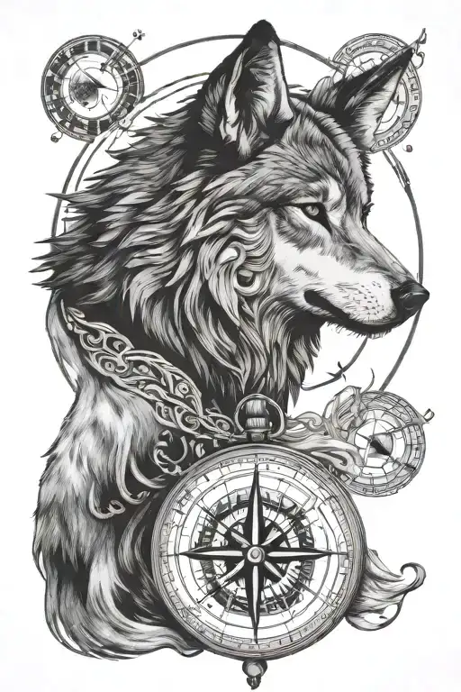 Compass Wolf Howling At The Moon