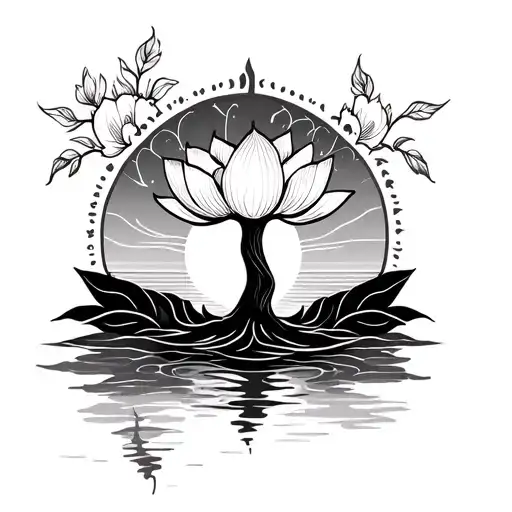 Lotus With Tree Of Life And A Sunrise