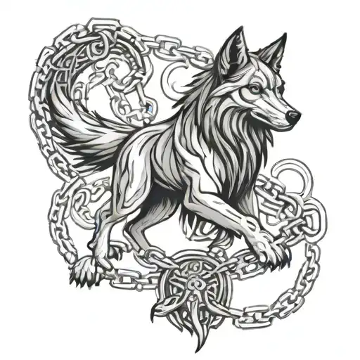 Fenrir Wolf With Chains Light Colered