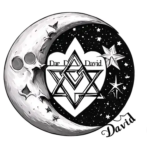 Moon With Star Of David Inside Heart With Name David