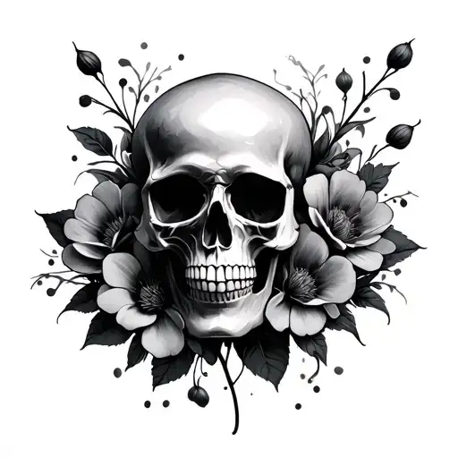 Smoky Skull Black Dead Flowers Intertwined