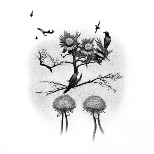 Tree Birds With Girassois