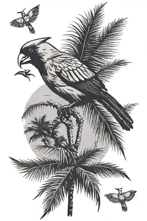 Flying Cardinal And A Palm Tree