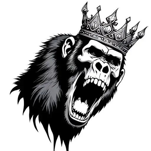 Screaming Gorilla With Crown And Skull