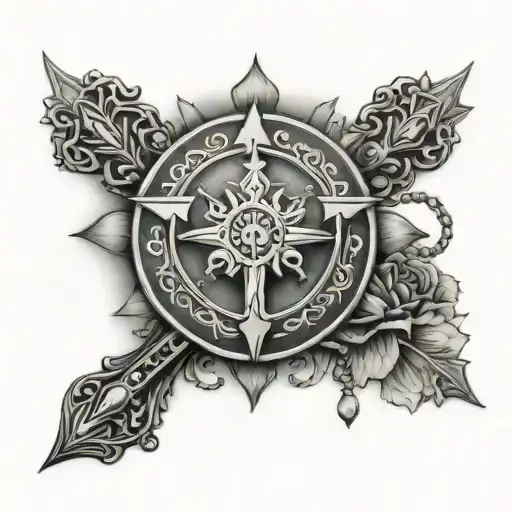 Last Name With Rosary And Filipino Sun