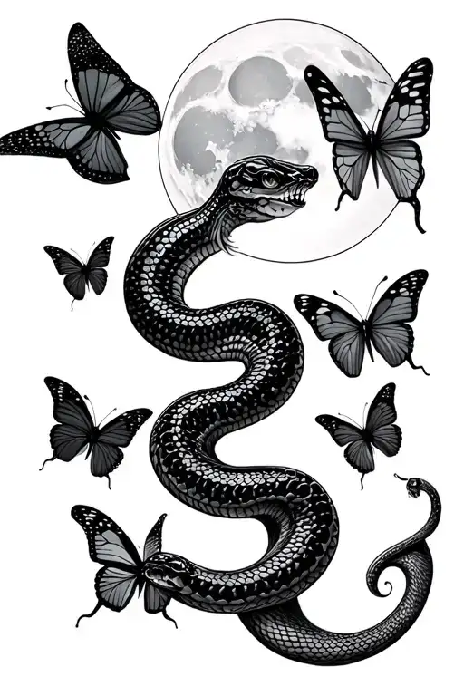 Snake Butterflies Crecent Moon
