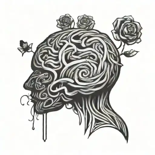 Sad Silhouette With A Brain Made Of Scribbles Showing The Struggle Of Adhd