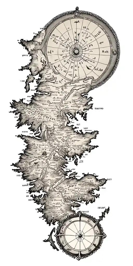 Old Time Nautical Map Symbolizing