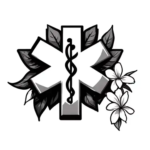 An Emt Symbol With Plumerias As A Border