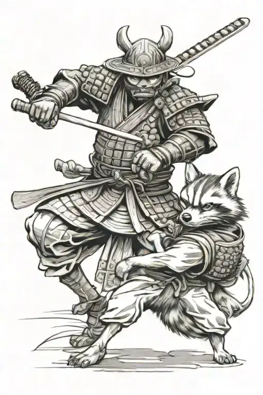 Samurai Fighting A Racoon