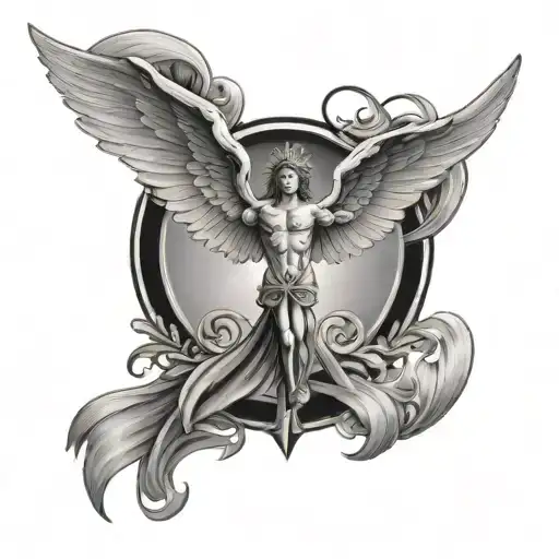 Christian Cross With Archangel Wings Spread