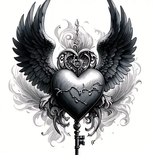 Angel Heart Key Tattoo