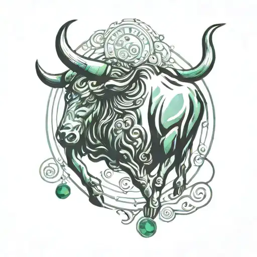 Taurus Horoscope Symbol With Emerald Green Gem Inside