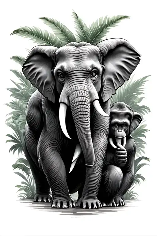 Jungle Scene 3 Wise Monkeys Elephant