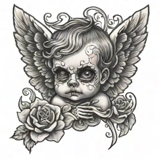 Skeleton Baby Cherub Face And Wings