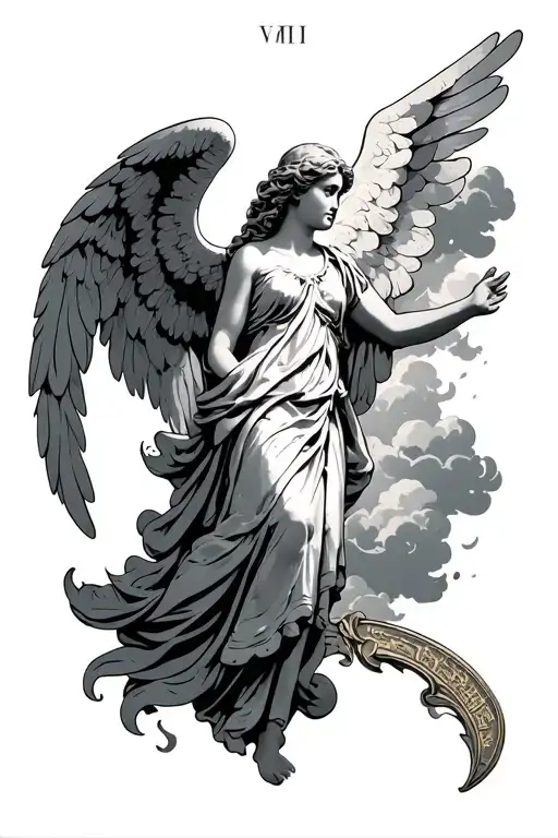 Angel With Clouds And Roman Numerals