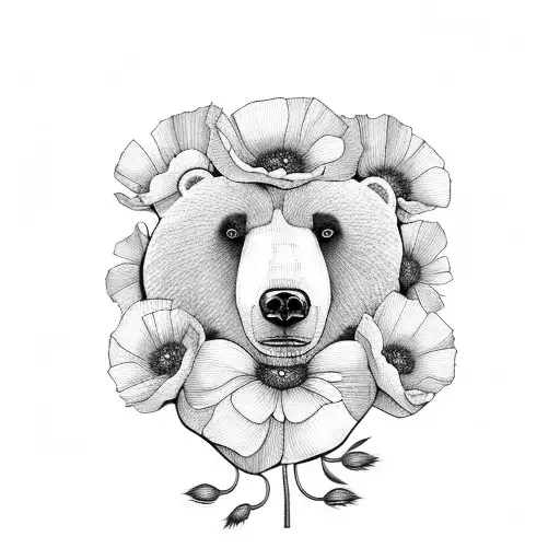 A Bear Surrounded By Poppy Flowers