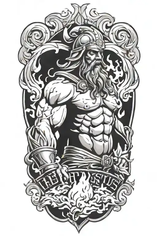 Hephaestus God Of Anvil Surrounded By Flames