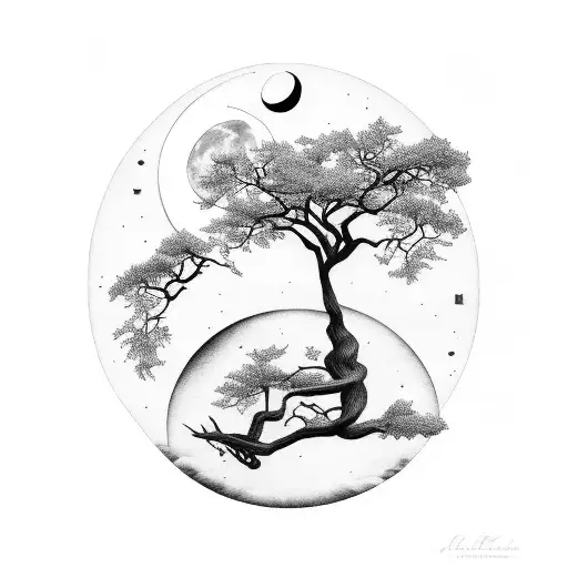 Trees With Moon And Raven Sleeve