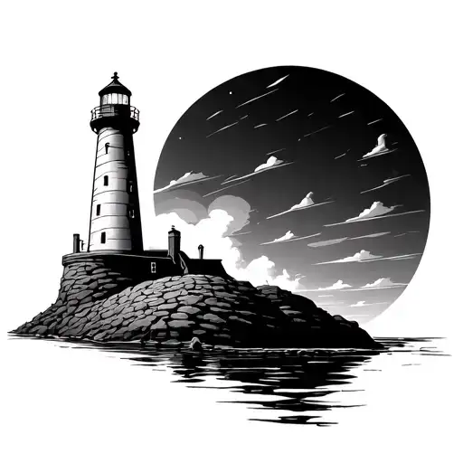 A Lighthouse At The End Of A Stone Dike