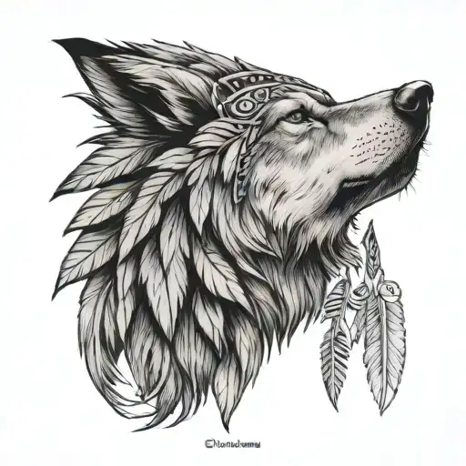 Indian Head And Wolf Reflection