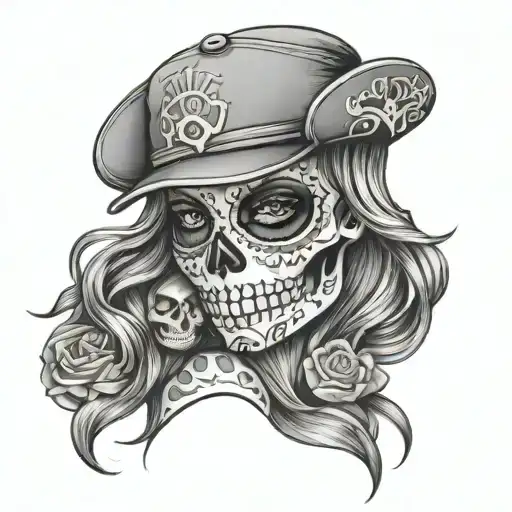 Sugar Skull Female Wearing A Ball Cap