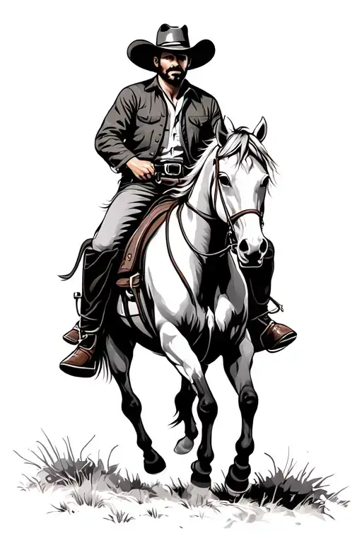 Wild West Cowboy Riding A Horse Saloon Scene