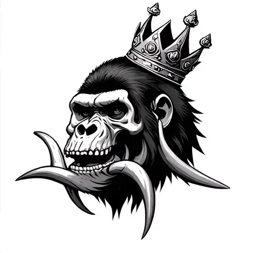 Half Skull Half Gorilla With A Crown And Long Tusks