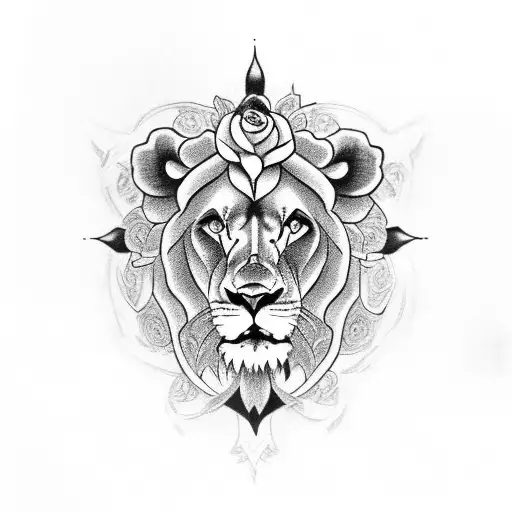 Lion Cross Praying Hands And Rose