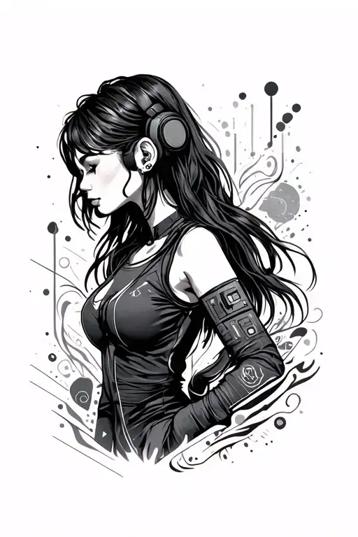 Line Tattoo For A Tech-savvy Girl All Over Body