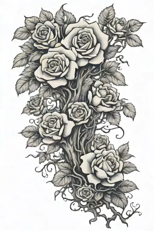 Narture Tree With Roses Growing
