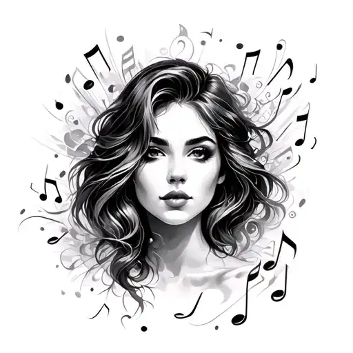 Woman Face Surrounded By Music