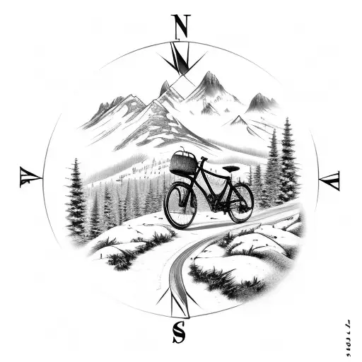 Mountain Scene Compass Road With Bikes