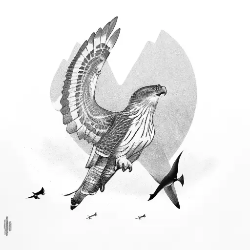 Nature Full Sleeve With Hawk And Sharks